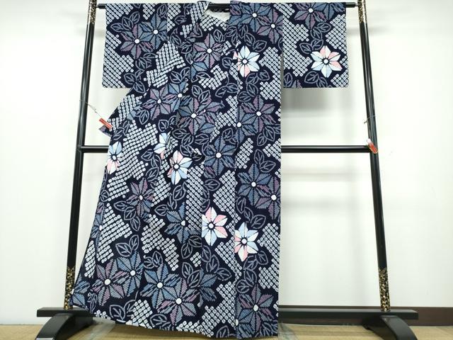 平和屋着物∴夏物 浴衣 有松鳴海絞り 麻の葉文 綿 逸品 CABB6728ng