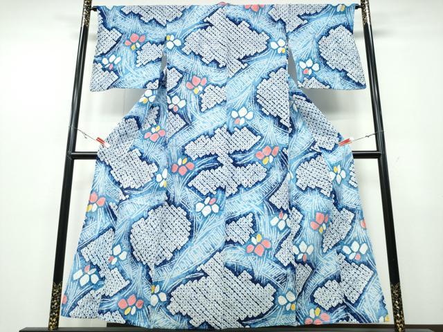 平和屋着物∴夏物　浴衣　有松鳴海絞り　渡橋杜若　綿　逸品　CABB6731ng