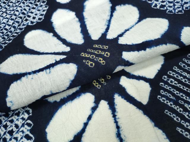 平和屋着物∴夏物　浴衣　有松鳴海絞り　舞菊文　綿　逸品　CABB6732ng