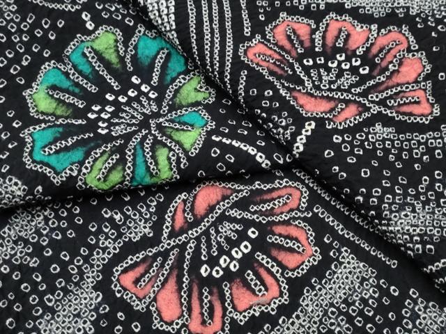 平和屋着物∴夏物 浴衣 有松鳴海絞り 草花文 黒地 綿 逸品 CABB6734ng