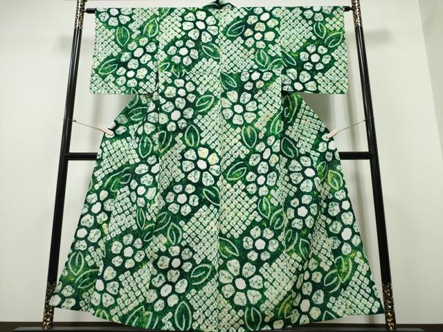 平和屋着物∴夏物　浴衣　有松鳴海絞り　舞花文　綿　逸品　CABB6736ng