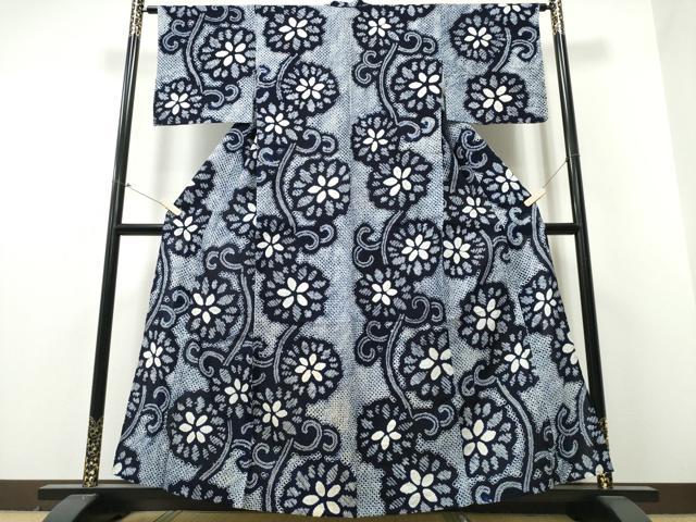 平和屋着物∴夏物 浴衣 有松鳴海絞り 菊唐草文 綿 逸品 CABB6738ng