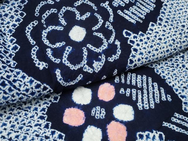 平和屋着物∴夏物 浴衣 有松鳴海絞り 流水花文 綿 逸品 CABB6741ng