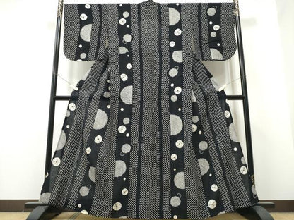 平和屋着物∴夏物　浴衣　有松鳴海絞り　吉祥丸間道　黒地　綿　逸品　CABB6744ng