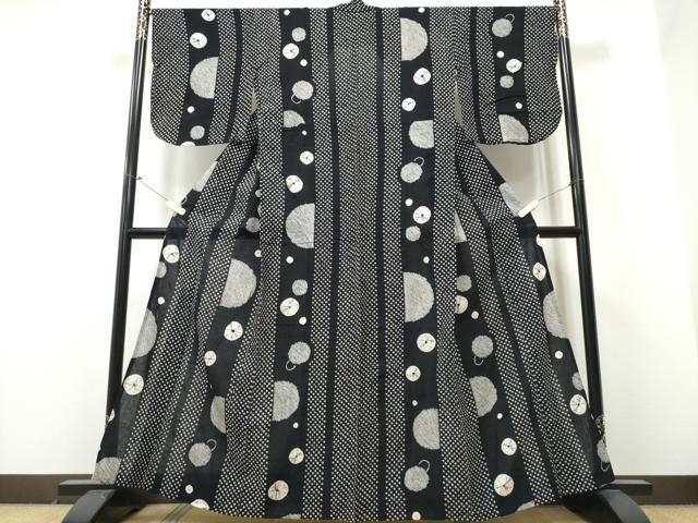 平和屋着物∴夏物　浴衣　有松鳴海絞り　吉祥丸間道　黒地　綿　逸品　CABB6744ng