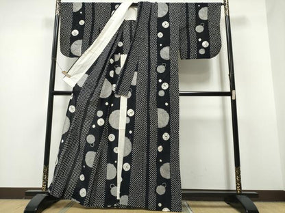 平和屋着物∴夏物　浴衣　有松鳴海絞り　吉祥丸間道　黒地　綿　逸品　CABB6744ng