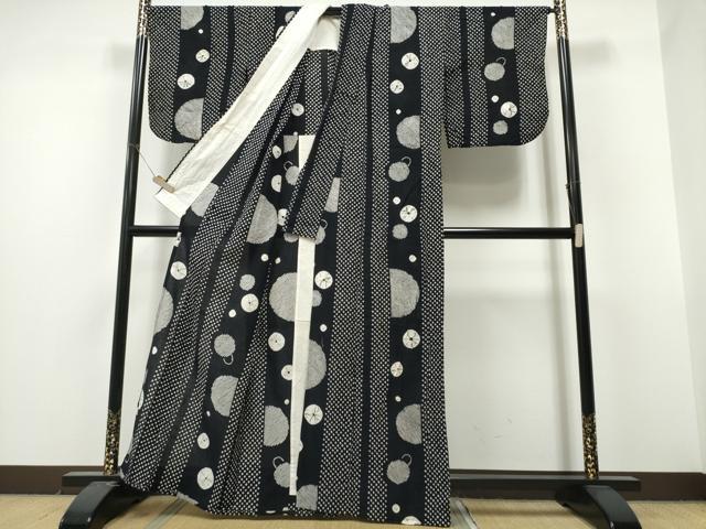 平和屋着物∴夏物　浴衣　有松鳴海絞り　吉祥丸間道　黒地　綿　逸品　CABB6744ng