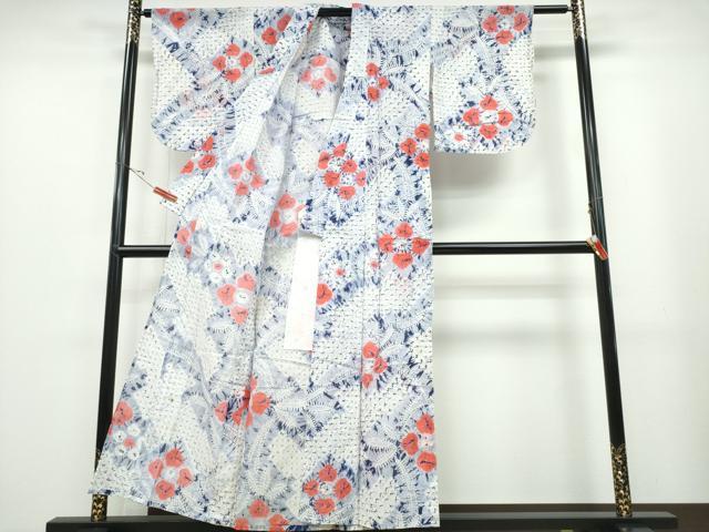 平和屋着物∴夏物 浴衣 有松鳴海絞り 枝花文 綿 逸品 CABB6752ng