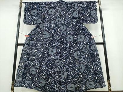 平和屋着物∴夏物　浴衣　有松鳴海絞り　捻じ菊文　綿　逸品　CABB6753ng