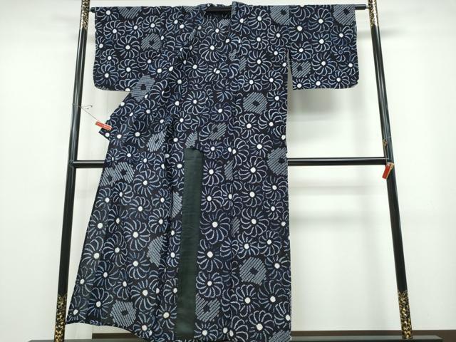 平和屋着物∴夏物　浴衣　有松鳴海絞り　捻じ菊文　綿　逸品　CABB6753ng
