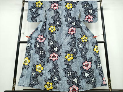 平和屋着物∴夏物 浴衣 有松鳴海絞り 枝花文 綿 逸品 CABB6755ng
