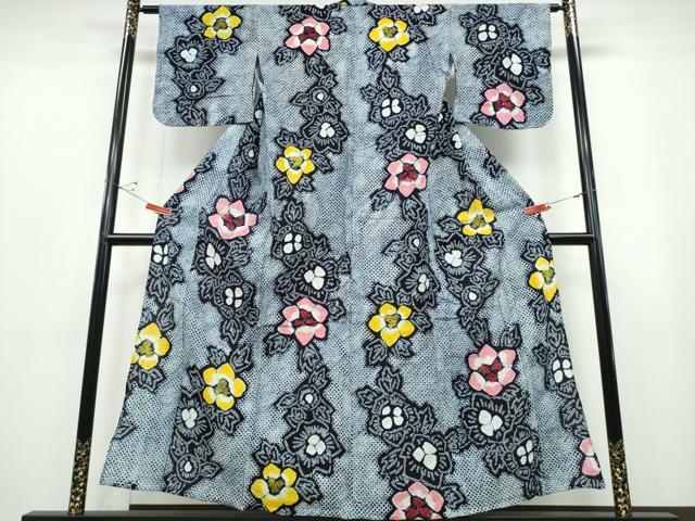 平和屋着物∴夏物 浴衣 有松鳴海絞り 枝花文 綿 逸品 CABB6755ng