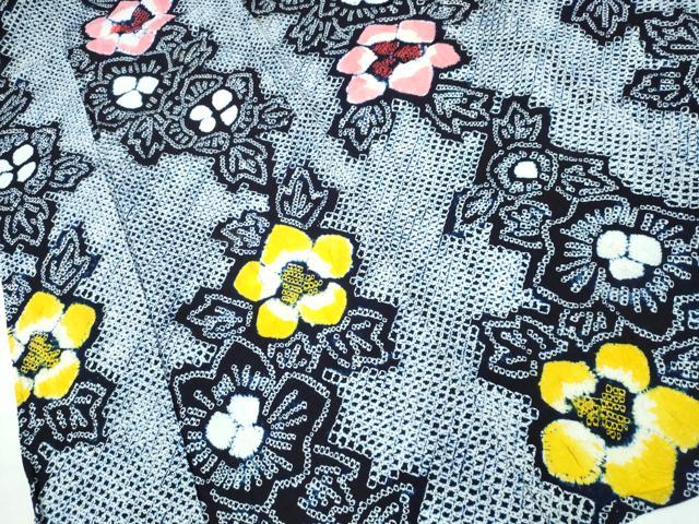 平和屋着物∴夏物 浴衣 有松鳴海絞り 枝花文 綿 逸品 CABB6755ng
