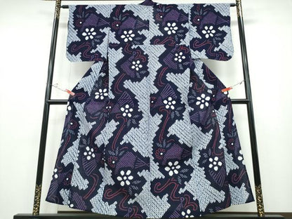 平和屋着物∴夏物 浴衣 有松鳴海絞り 流水扇花文 綿 逸品 CABB6758ng