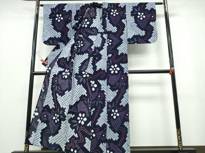平和屋着物∴夏物 浴衣 有松鳴海絞り 流水扇花文 綿 逸品 CABB6758ng
