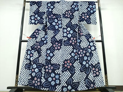 平和屋着物∴夏物 浴衣 有松鳴海絞り 舞花文 綿 逸品 未使用 CABB6760ng