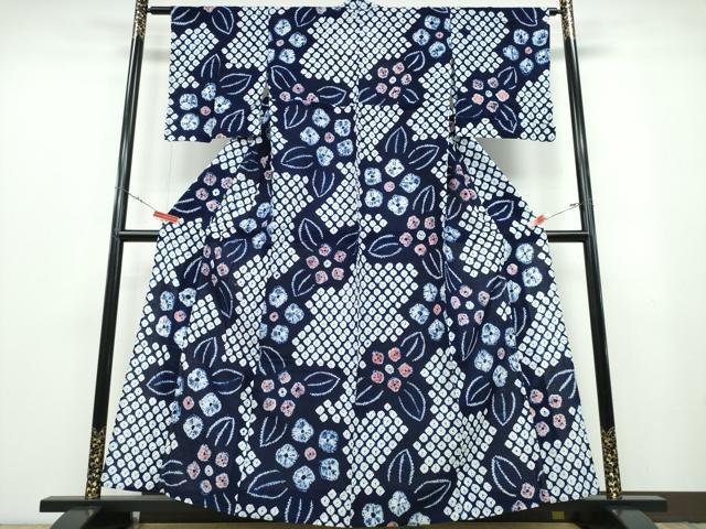 平和屋着物∴夏物 浴衣 有松鳴海絞り 舞花文 綿 逸品 未使用 CABB6760ng