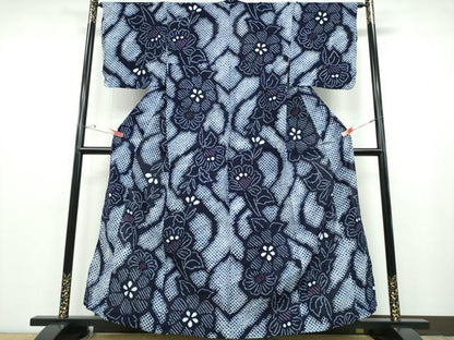 平和屋着物∴夏物 浴衣 有松鳴海絞り 立涌枝花文 綿 逸品 CABB6764ng