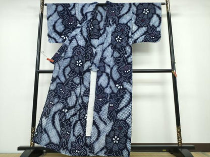 平和屋着物∴夏物 浴衣 有松鳴海絞り 立涌枝花文 綿 逸品 CABB6764ng