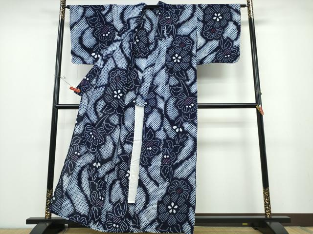平和屋着物∴夏物 浴衣 有松鳴海絞り 立涌枝花文 綿 逸品 CABB6764ng