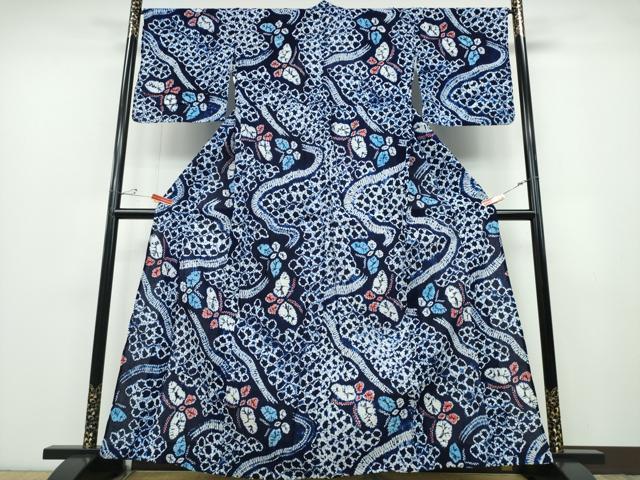 平和屋着物∴夏物 浴衣 有松鳴海絞り 流水舞蝶文 綿 逸品 CABB6768ng