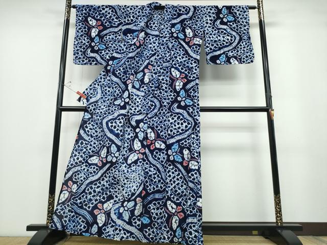 平和屋着物∴夏物 浴衣 有松鳴海絞り 流水舞蝶文 綿 逸品 CABB6768ng