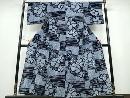 平和屋着物∴夏物 浴衣 有松鳴海絞り 枝花市松文様 綿 逸品 CABB6769ng