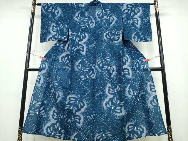 平和屋着物∴夏物 浴衣 有松鳴海絞り トンボ 蜻蛉 流水文 綿 逸品 CABB6776ng