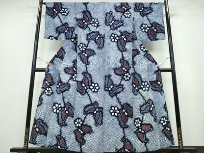 平和屋着物∴夏物 浴衣 有松鳴海絞り 舞蝶花文 綿 逸品 CABB6779ng