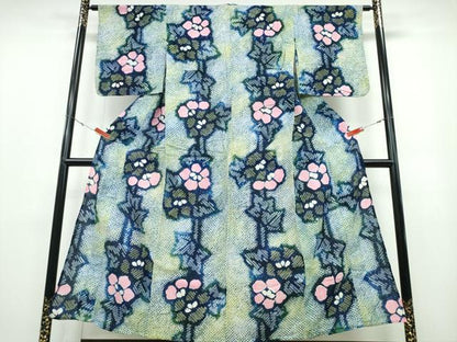 平和屋着物∴夏物 浴衣 有松鳴海絞り 枝花文 綿 逸品 CABB6780ng