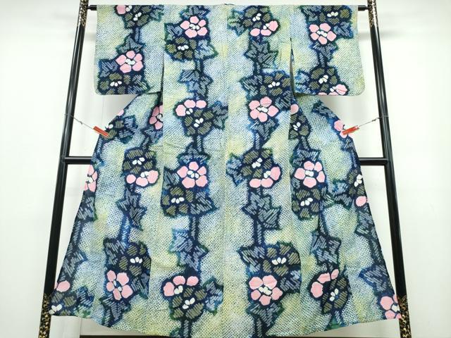 平和屋着物∴夏物 浴衣 有松鳴海絞り 枝花文 綿 逸品 CABB6780ng
