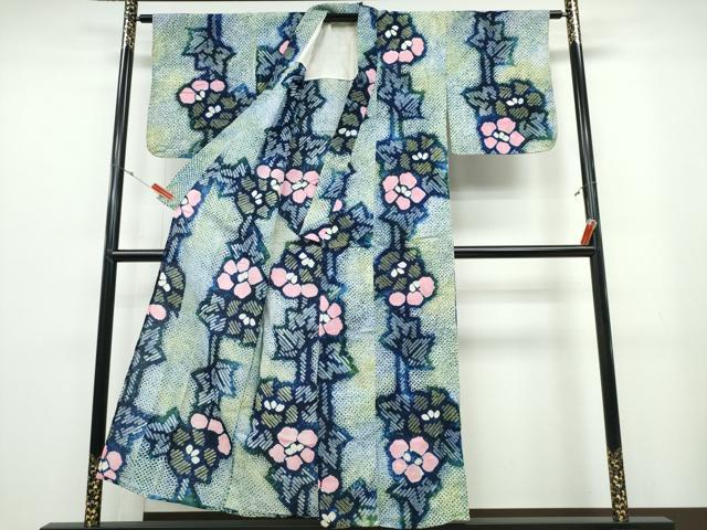 平和屋着物∴夏物 浴衣 有松鳴海絞り 枝花文 綿 逸品 CABB6780ng