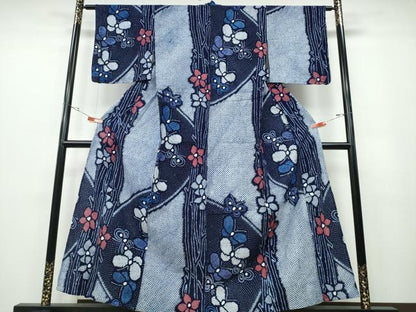 平和屋着物∴夏物 浴衣 有松鳴海絞り 草木舞蝶花文 綿 逸品 CABB6784ng