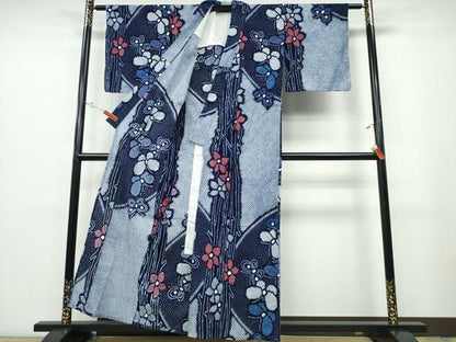 平和屋着物∴夏物 浴衣 有松鳴海絞り 草木舞蝶花文 綿 逸品 CABB6784ng