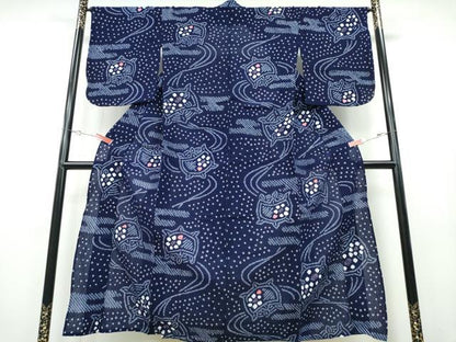 平和屋着物∴夏物 浴衣 有松鳴海絞り エ霞糸車流水文 綿 逸品 CABB6786ng