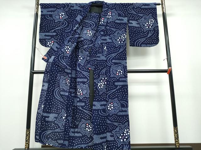 平和屋着物∴夏物 浴衣 有松鳴海絞り エ霞糸車流水文 綿 逸品 CABB6786ng