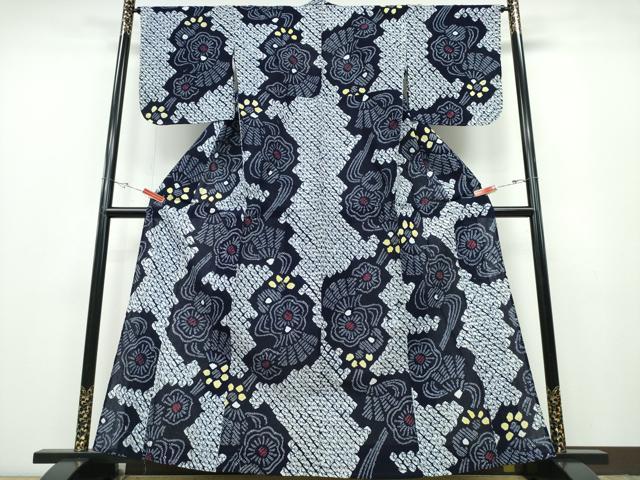 平和屋着物∴夏物 浴衣 有松鳴海絞り 流水扇花文 綿 逸品 CABB6793ng