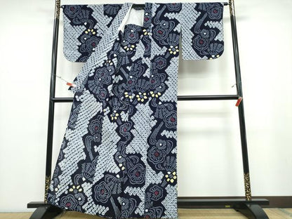 平和屋着物∴夏物 浴衣 有松鳴海絞り 流水扇花文 綿 逸品 CABB6793ng