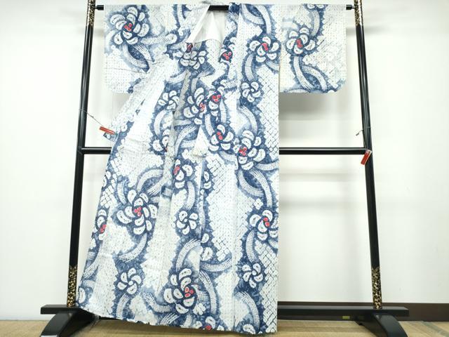 平和屋着物∴夏物 浴衣 有松鳴海絞り 捻じ花文 綿 逸品 未使用 CABB6794ng