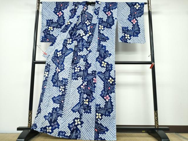 平和屋着物∴夏物 浴衣 有松鳴海絞り 舞蝶花文 綿 逸品 CABB6795ng