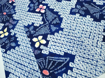 平和屋着物∴夏物 浴衣 有松鳴海絞り 舞蝶花文 綿 逸品 CABB6795ng