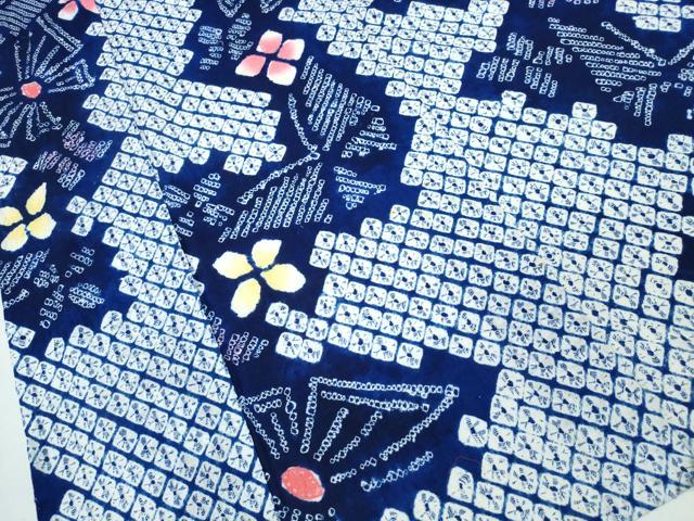 平和屋着物∴夏物 浴衣 有松鳴海絞り 舞蝶花文 綿 逸品 CABB6795ng
