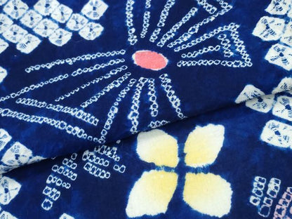 平和屋着物∴夏物 浴衣 有松鳴海絞り 舞蝶花文 綿 逸品 CABB6795ng