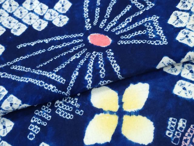 平和屋着物∴夏物 浴衣 有松鳴海絞り 舞蝶花文 綿 逸品 CABB6795ng