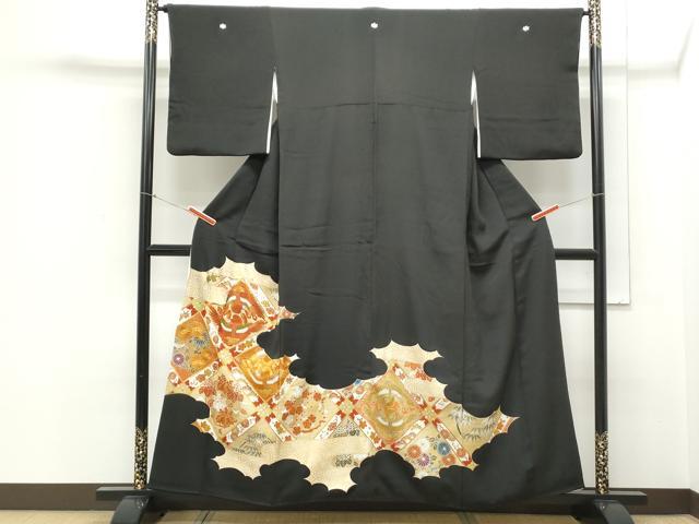 平和屋着物▼豪華黒留袖 駒刺繍 向かい鳥天井花文 金彩 正絹 逸品 CABB6842th