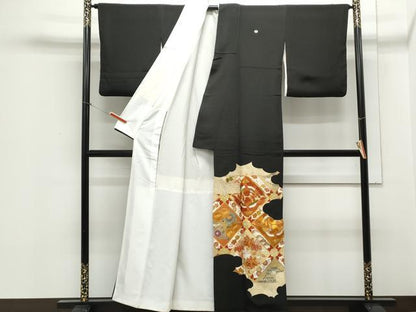 平和屋着物▼豪華黒留袖 駒刺繍 向かい鳥天井花文 金彩 正絹 逸品 CABB6842th