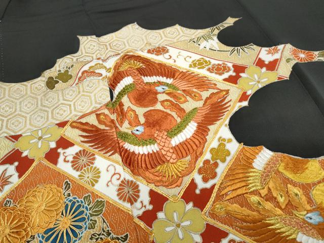 平和屋着物▼豪華黒留袖 駒刺繍 向かい鳥天井花文 金彩 正絹 逸品 CABB6842th