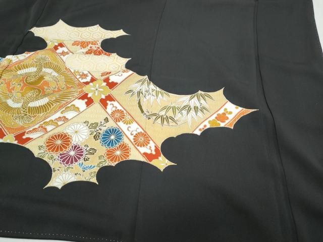 平和屋着物▼豪華黒留袖 駒刺繍 向かい鳥天井花文 金彩 正絹 逸品 CABB6842th
