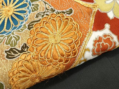 平和屋着物▼豪華黒留袖 駒刺繍 向かい鳥天井花文 金彩 正絹 逸品 CABB6842th