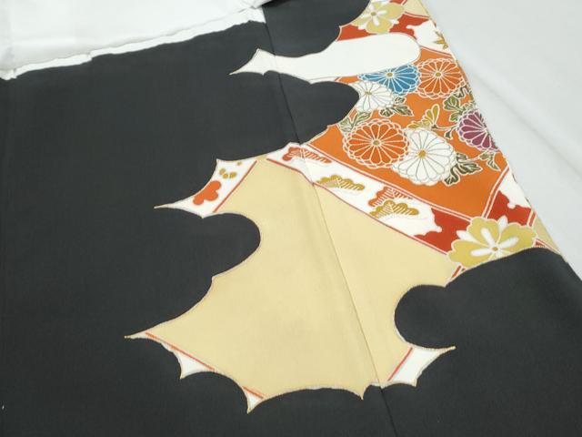 平和屋着物▼豪華黒留袖 駒刺繍 向かい鳥天井花文 金彩 正絹 逸品 CABB6842th